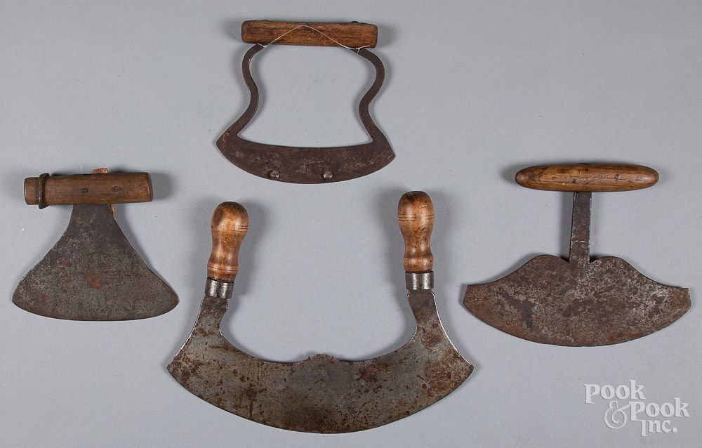 Appraisal: Four early food choppers th c Four early food choppers