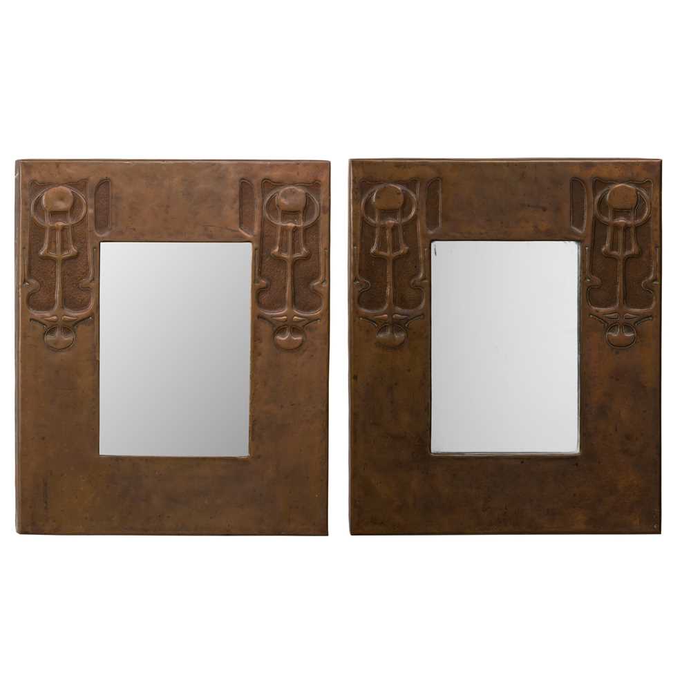 Appraisal: GLASGOW SCHOOL PAIR OF WALL MIRRORS CIRCA copper frames with