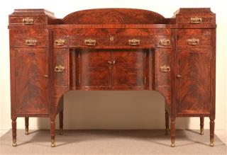 Appraisal: American Sheraton Crotch Grain Mahogany Drop Center Sideboard h x