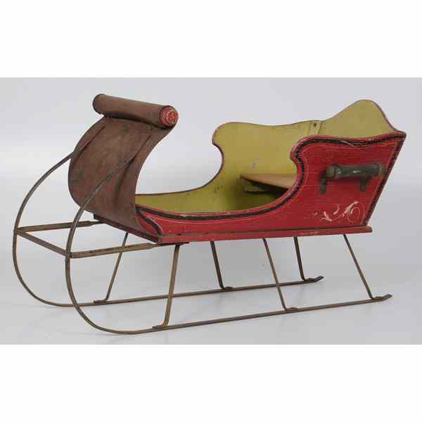 Appraisal: Victorian Doll Sleigh A Victorian painted wood doll sleigh with