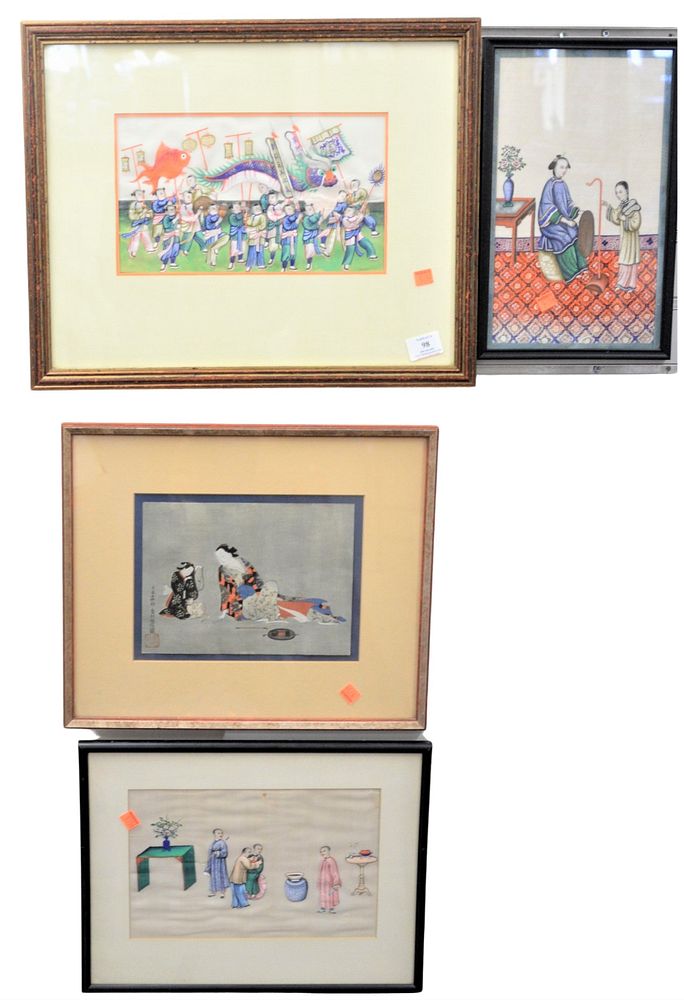 Appraisal: Group of Five Asian Rice Paper Paintings each with several