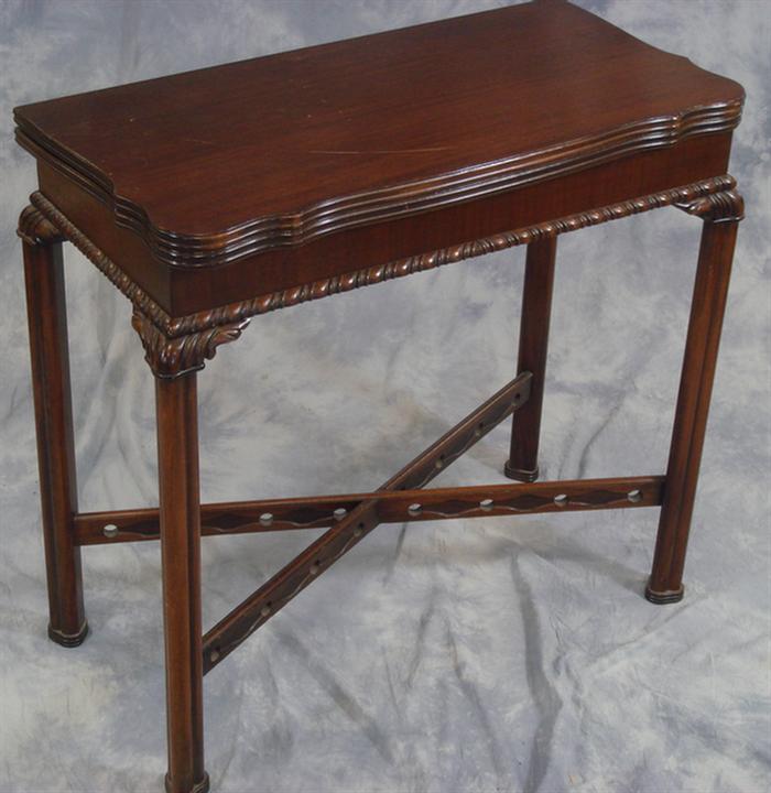 Appraisal: Mahogany Chinese Chippendale style card table with card stretcher base