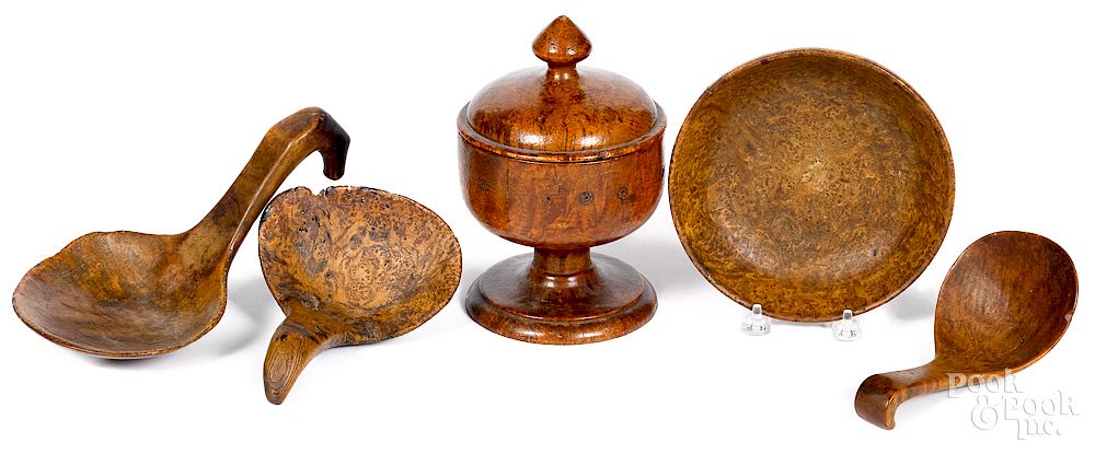 Appraisal: Three burl scoops etc Three burl scoops together with a