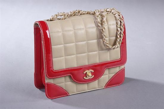 Appraisal: LEATHER CHANEL HANDBAG WITH BOX Chanel Carte d'authenticite Beige quilted