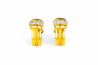 Appraisal: A Pair of Tiffany Co Gold and Diamond Hoop Earrings