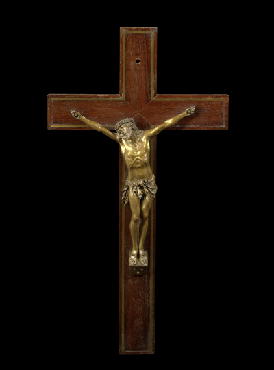 Appraisal: Large Continental Gilt-Bronze and Walnut Crucifix late th early th