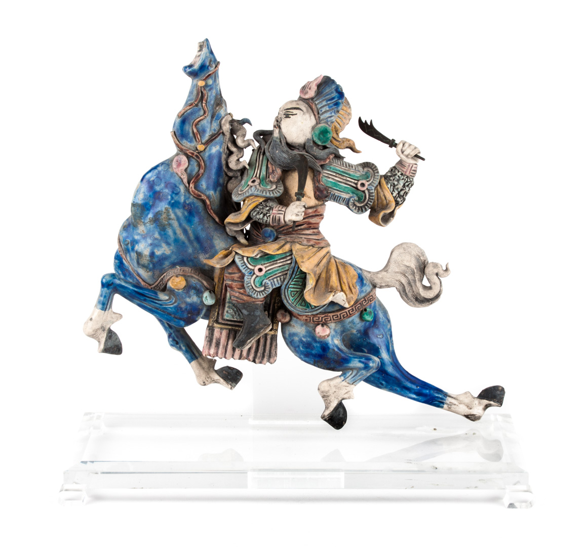 Appraisal: Chinese glazed terracotta figural roof tile modeled as mountain warrior