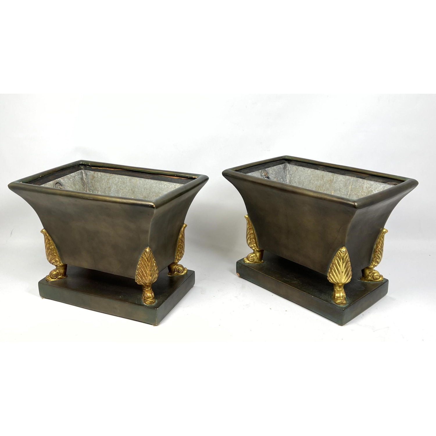 Appraisal: Pr THOMAS W MORGAN Metal Cachepot Planters Rectangular flared form