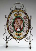 Appraisal: LEADED GLASS FIRE SCREEN Wonderful leaded glass screen features central