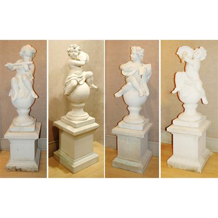 Appraisal: Group of Four White Painted Composition Figures of Musical Putti