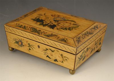 Appraisal: An early th century penwork work box painted flowers and