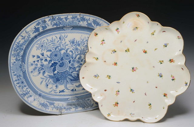 Appraisal: A STAFFORDSHIRE BLUE AND WHITE MEAT DISH with oriental foliate