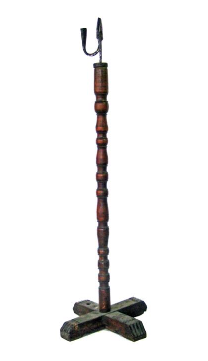 Appraisal: Beechwood and oak standing rush light holder th century and