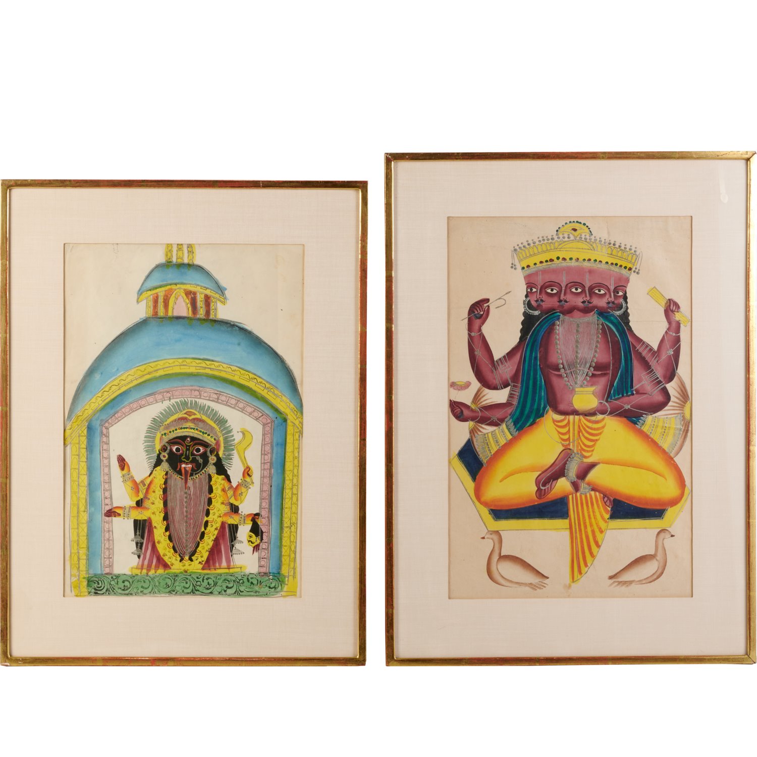 Appraisal: KALIGHAT SCHOOL PAINTINGS OF DEITIES th th c India depicting