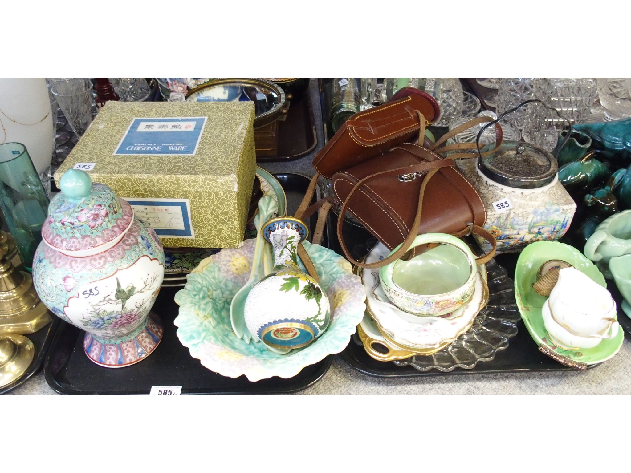 Appraisal: Two trays comprising Chinese cloisonne vase Carlton Ware salad bowl