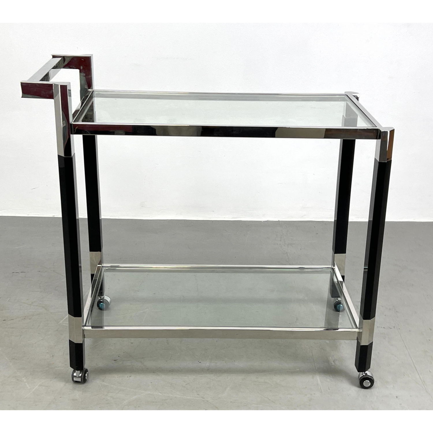 Appraisal: Modernist Chrome and acrylic Rolling Bar Serving Cart Two Glass