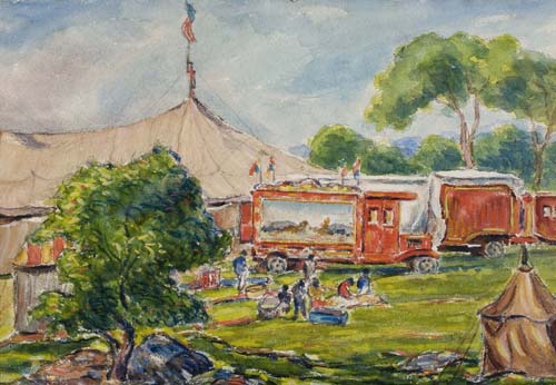 Appraisal: REYNOLDS BEAL Circus Tents Watercolor on cream wove paper x