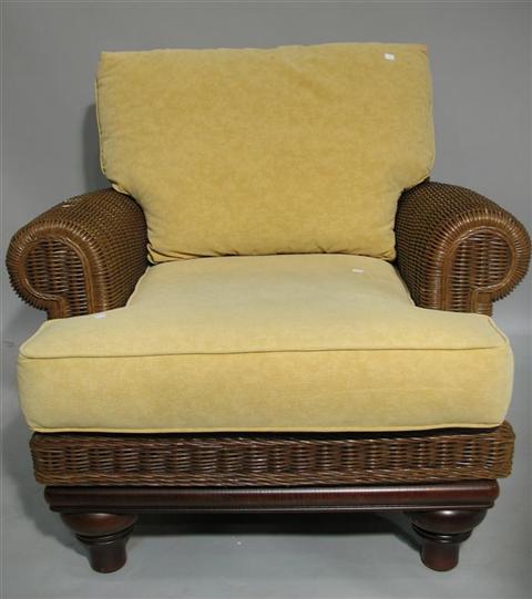 Appraisal: LEXINGTON CASUAL WICKER ARMCHAIR OTTOMAN th century the armchair with