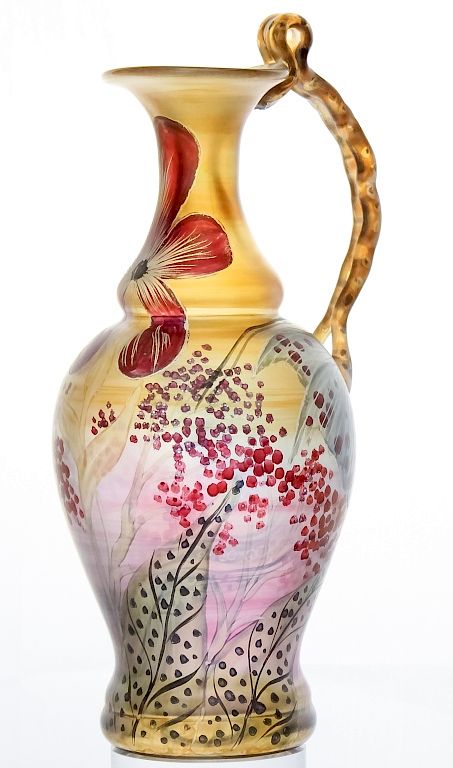 Appraisal: Fine Studio Art Glass Handled Vase Pitcher SIGNED Artist signed