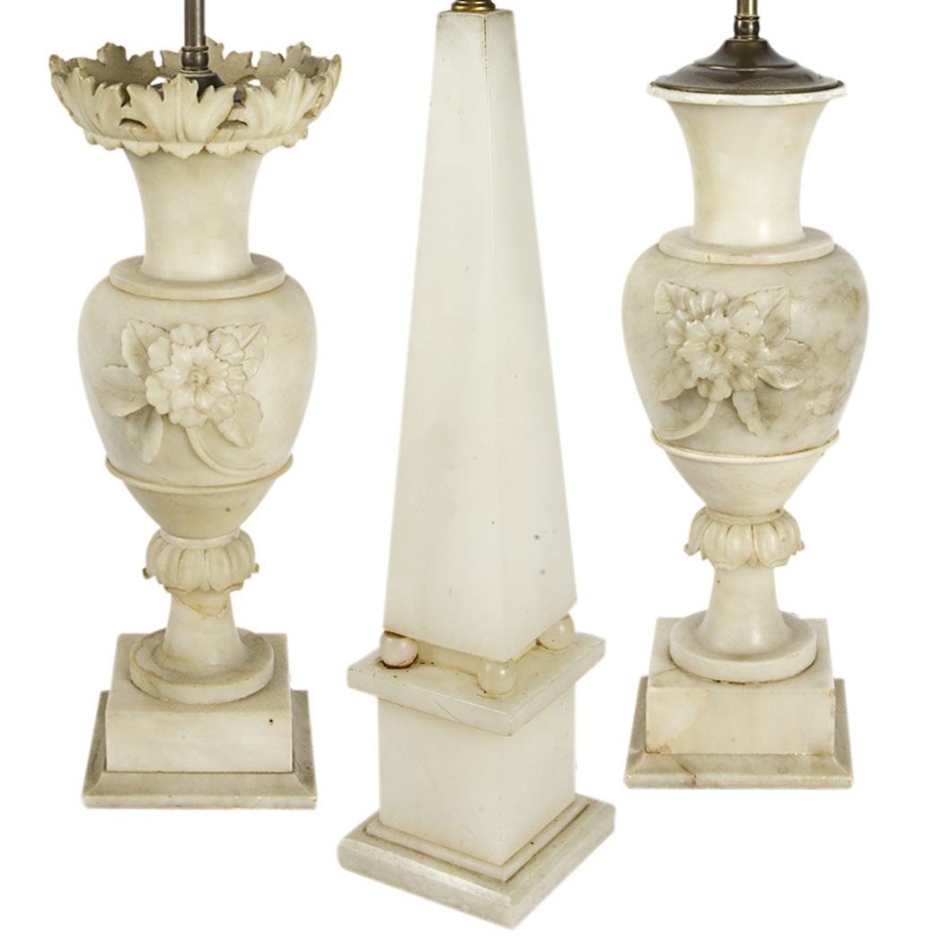 Appraisal: Group of Three Marble Style Lamps Height of tallest inches