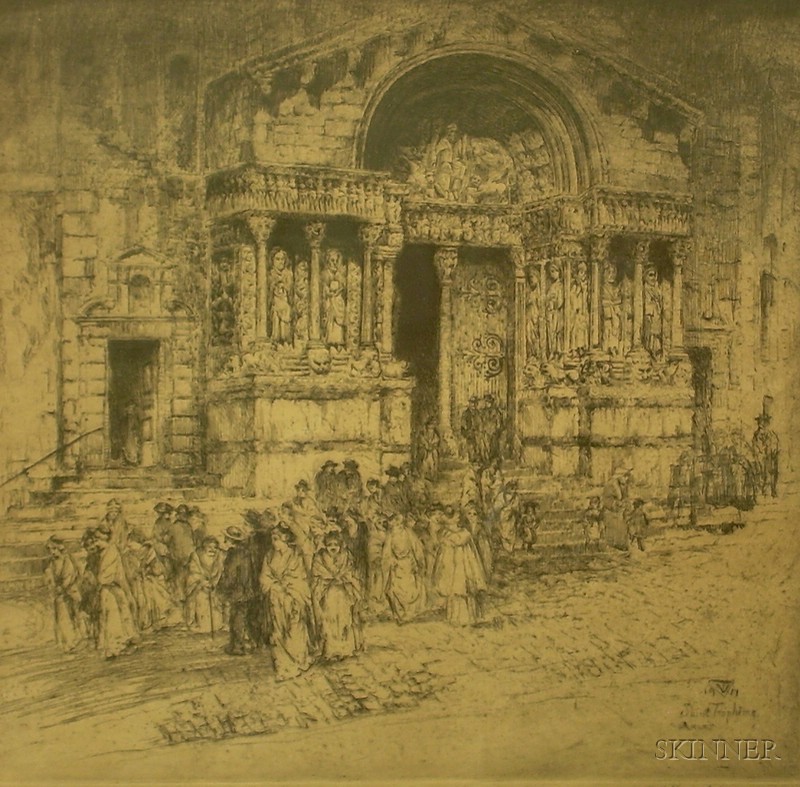 Appraisal: Framed Etching on Paper of the View at St Trophime