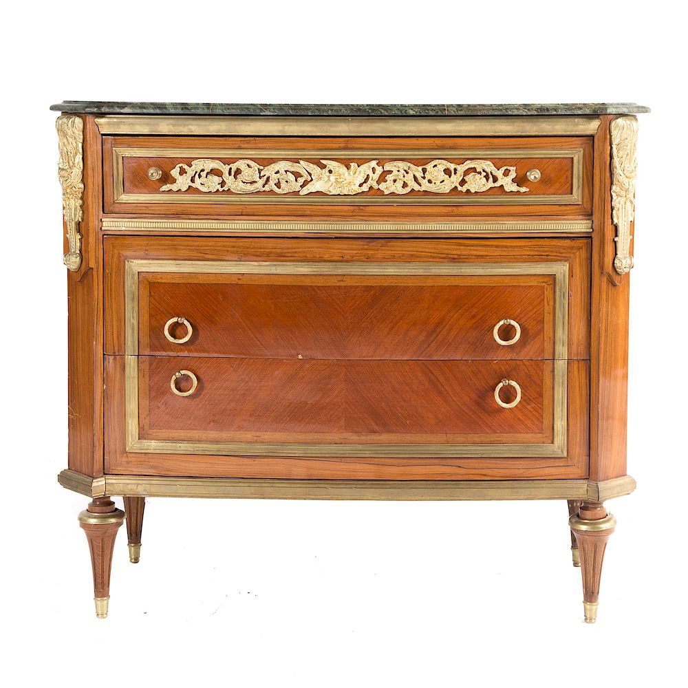 Appraisal: Louis XVI style brass-mounted marble top commode in the manner