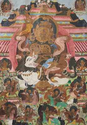 Appraisal: A Sino-Tibetan Thangka The painting has been stitched with several