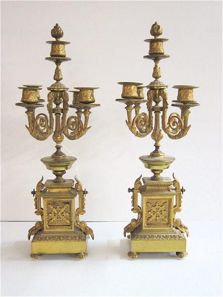 Appraisal: TWO FRENCH STYLE BRASS CANDELABRA each having five-light feature and