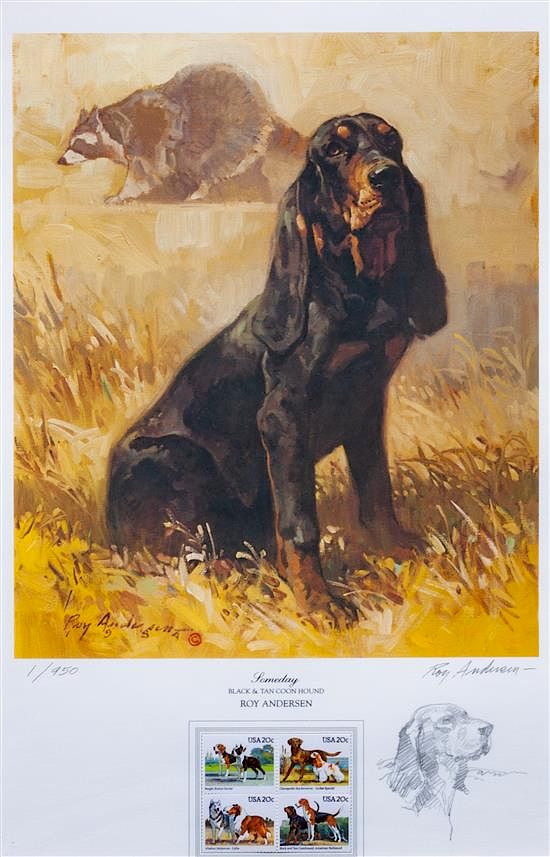 Appraisal: A Black and Tan Coonhound Photomechanical Reproduction x inches A