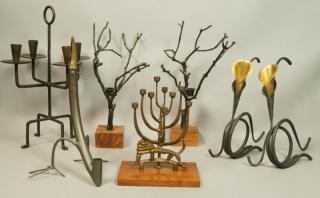 Appraisal: pc Metal Modernist Candlestick Menorah Lot BU pc Metal Modernist