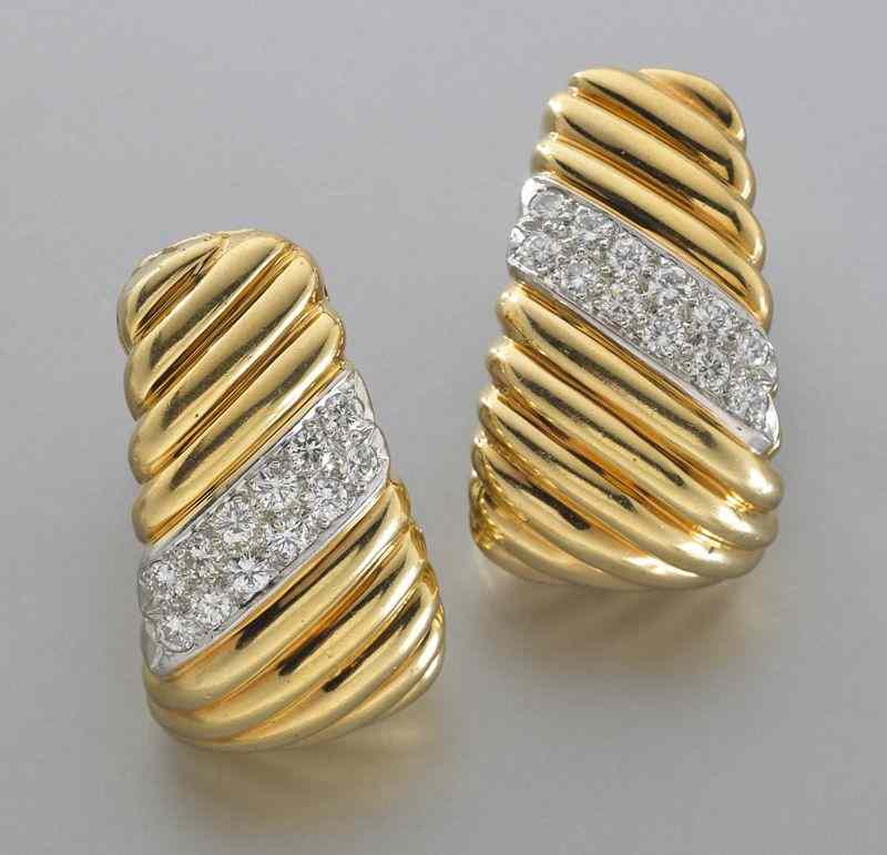 Appraisal: K gold and diamond hoop earringsmounted with round brilliant cut