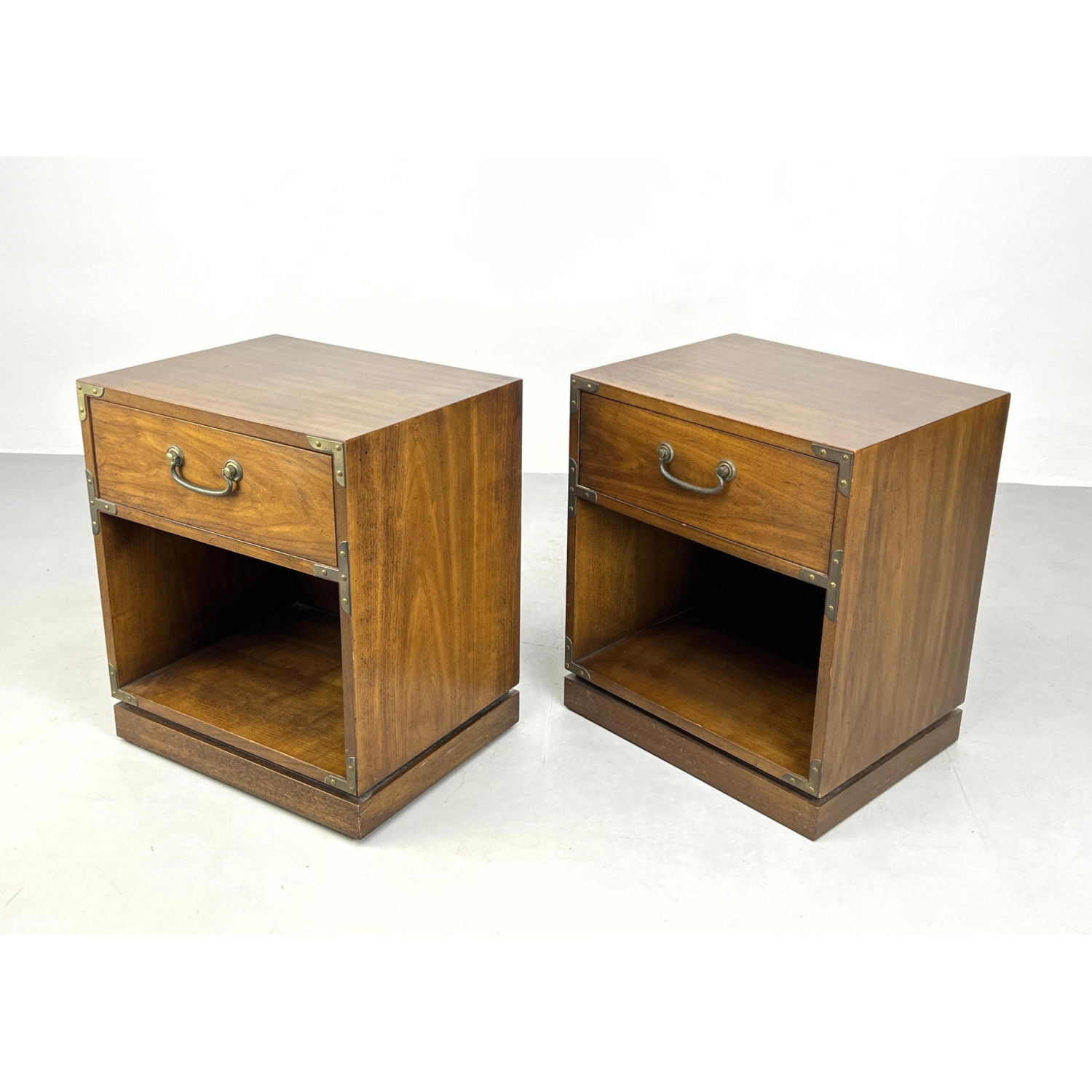 Appraisal: Pr American Modern Walnut Night Stands Metal Pulls and Trim