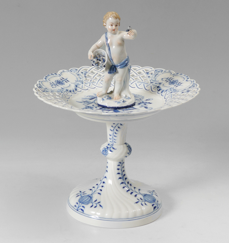 Appraisal: MEISSEN BLUE ONION FIGURAL PUTTI COMPOTE Figural putti holding basket