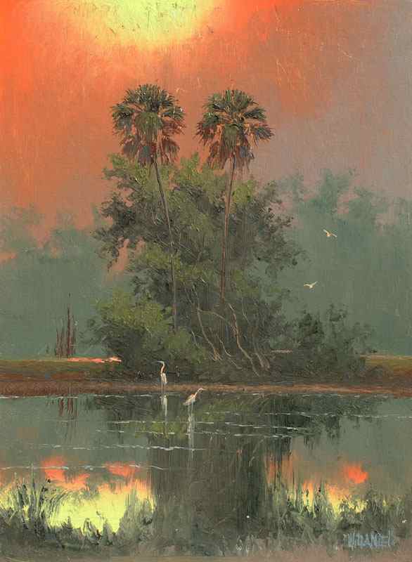 Appraisal: DANIELS Willie American th Century Florida Highwayman sunset backwaters scene