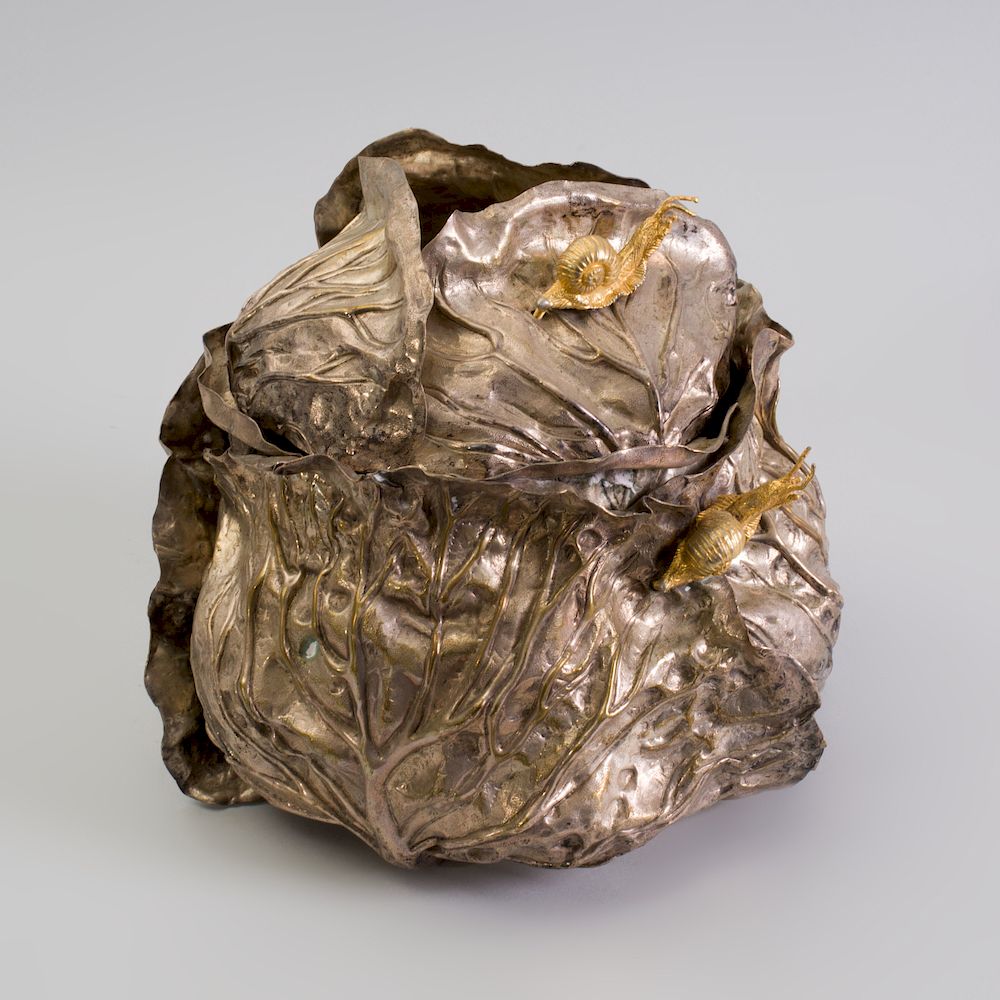 Appraisal: Sheila Gray Gilt-Metal-Mounted Silvered-Metal Cabbage Form Tureen and Cover Inscribed