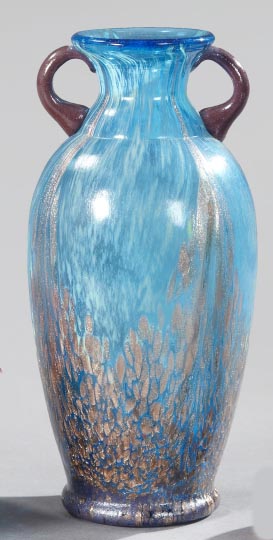 Appraisal: Italian Blown Transparent Azure Glass Two-Handled Vase second quarter th