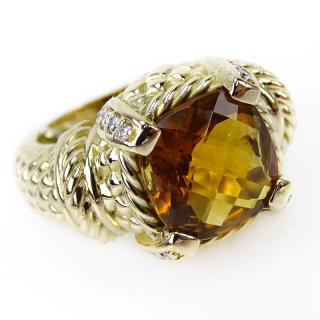 Appraisal: Vintage Criss Cross Cushion Cut Citrine Diamond and Karat Yellow