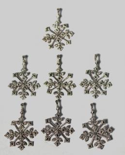 Appraisal: Sterling Glass Snowflake Pendants The small cast flakes set with