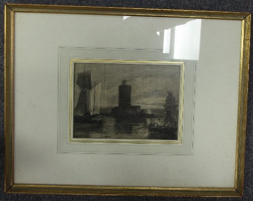 Appraisal: David Cox Boats in Harbour en grisaille cm x cm