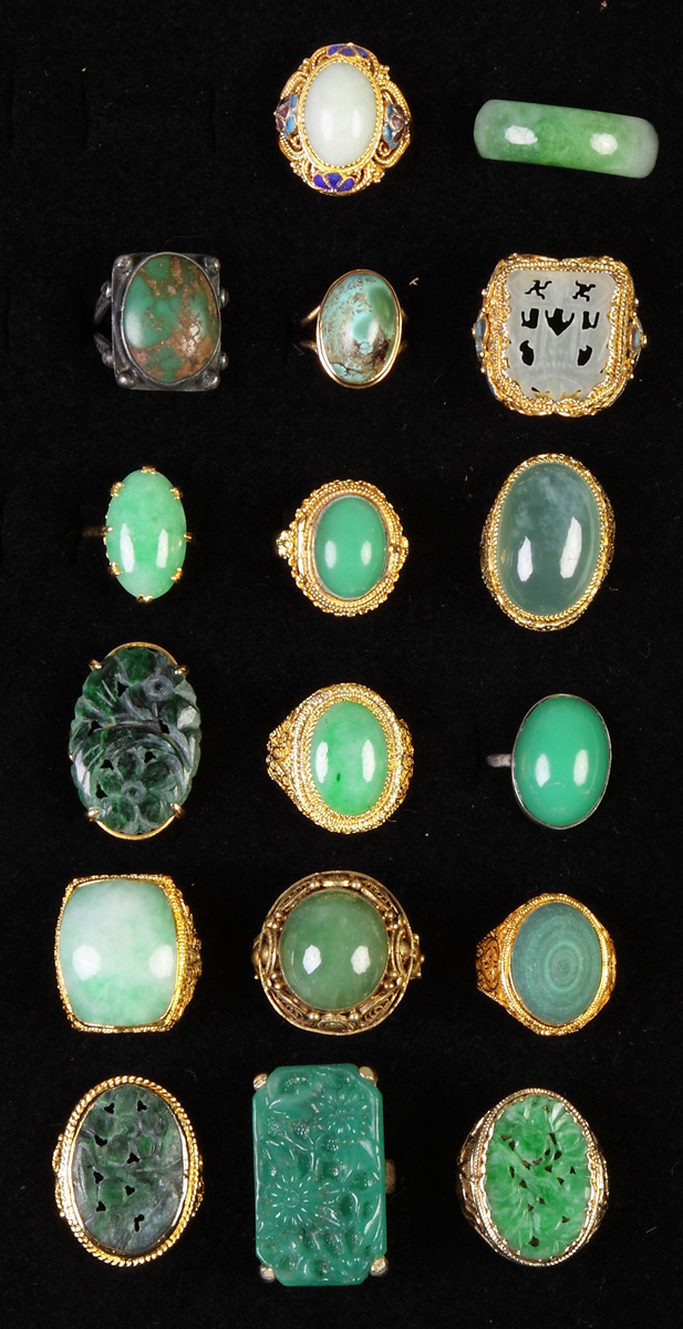 Appraisal: Group Jadeite Rings with silver mounts