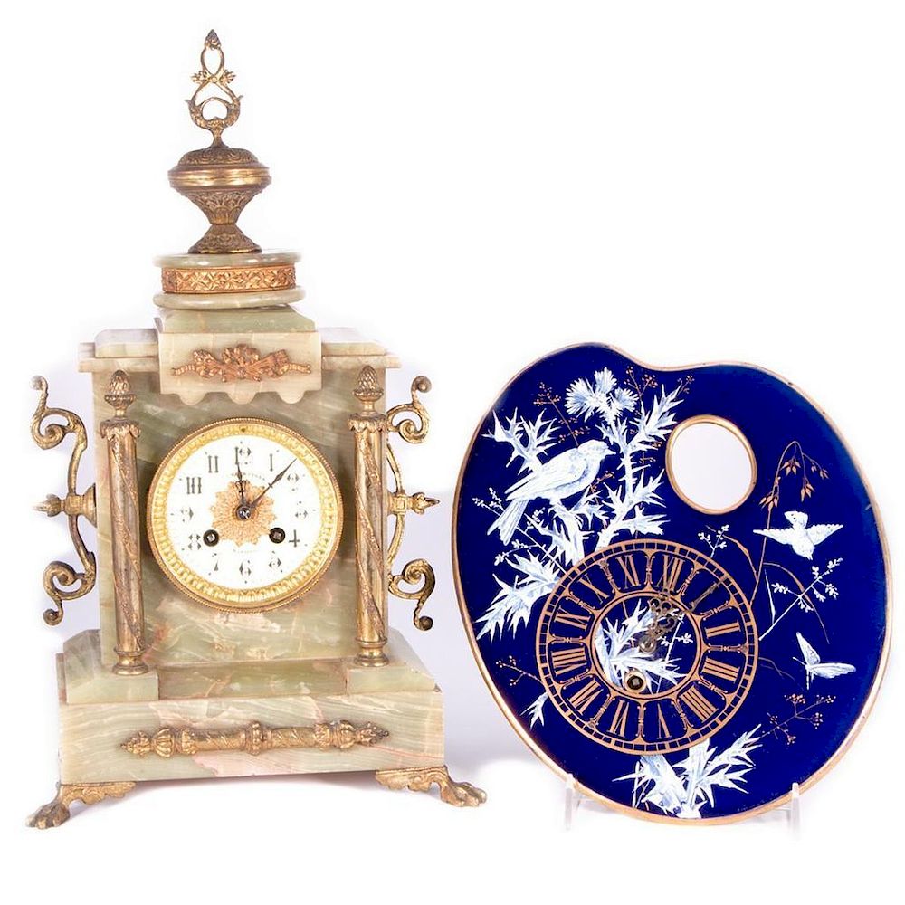 Appraisal: Two French Clocks Artist Palette Wall Clock and Green Two