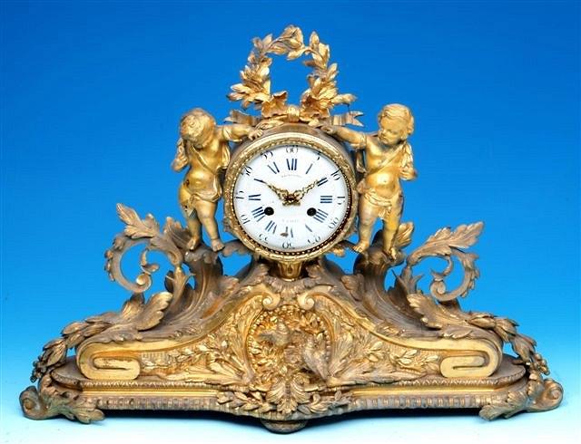 Appraisal: A th Century French gilt metal mantel clock the ornate