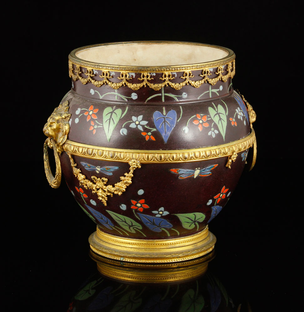 Appraisal: - English Pot with Ormolu Mountings Ceramic and Bronze English