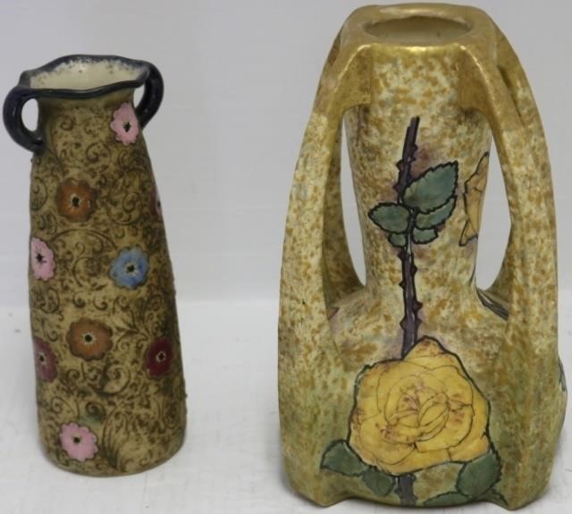 Appraisal: CA TWO ARTS CRAFTS STYLE AMPHORA VASES ONE HAS HANDLES