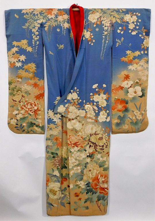 Appraisal: Meiji Period Yuzen Hand Painted Furisode Kimono Japan Circa Hand