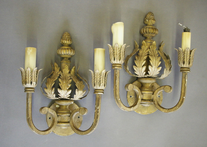 Appraisal: Pair of Italian Dark Gilded Wrought- and Cut-Iron and Carved