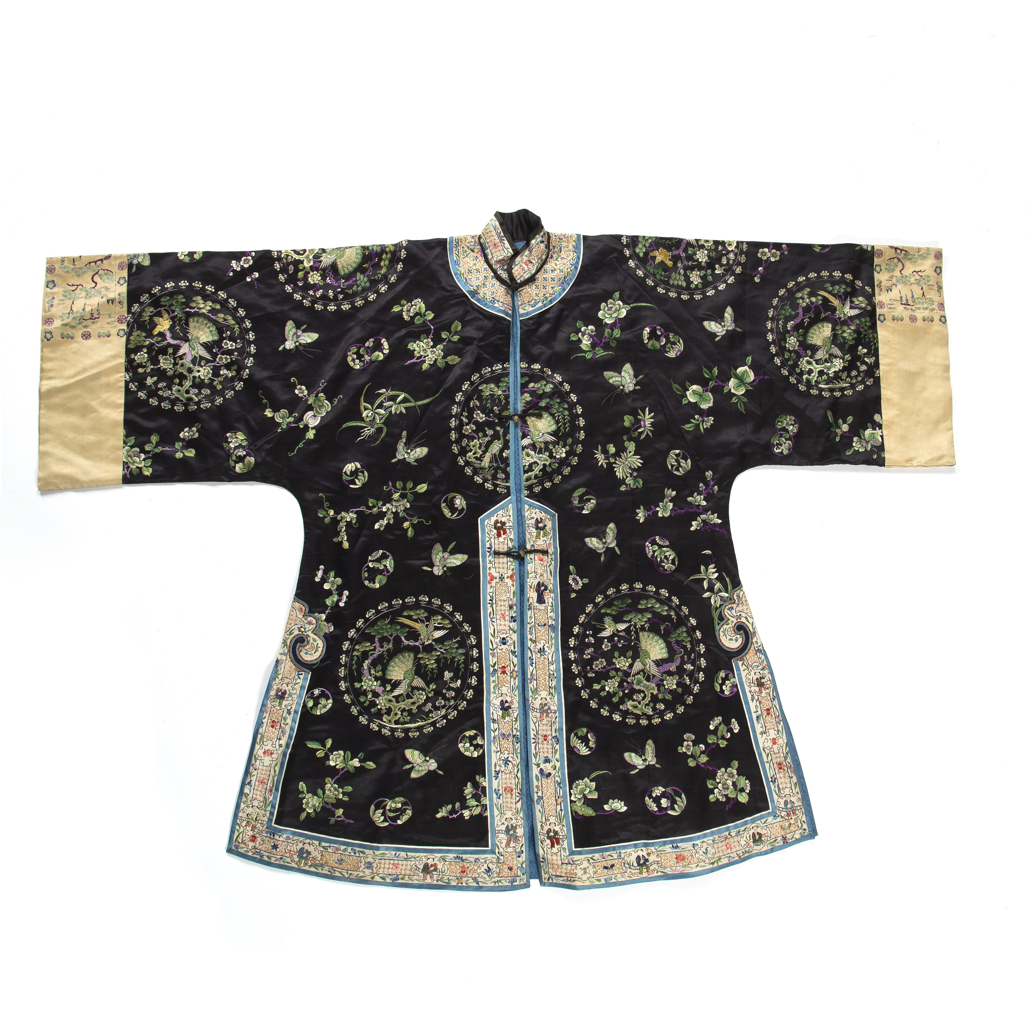 Appraisal: Black silk embroidered jacketChinese with embroidered birds butterflies and other