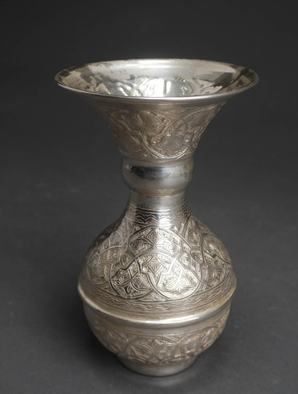 Appraisal: Egyptian -Silver Arabesque Embossed Vase H in cm oz