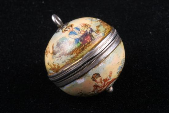 Appraisal: SILVER AND HANDPAINTED ENAMEL HINGED MINIATURE GLOBULAR PENDANT CHARM Enameled