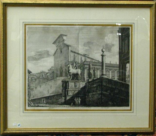 Appraisal: Antique framed engraving of scene in Rome ''Veduta di Fianco